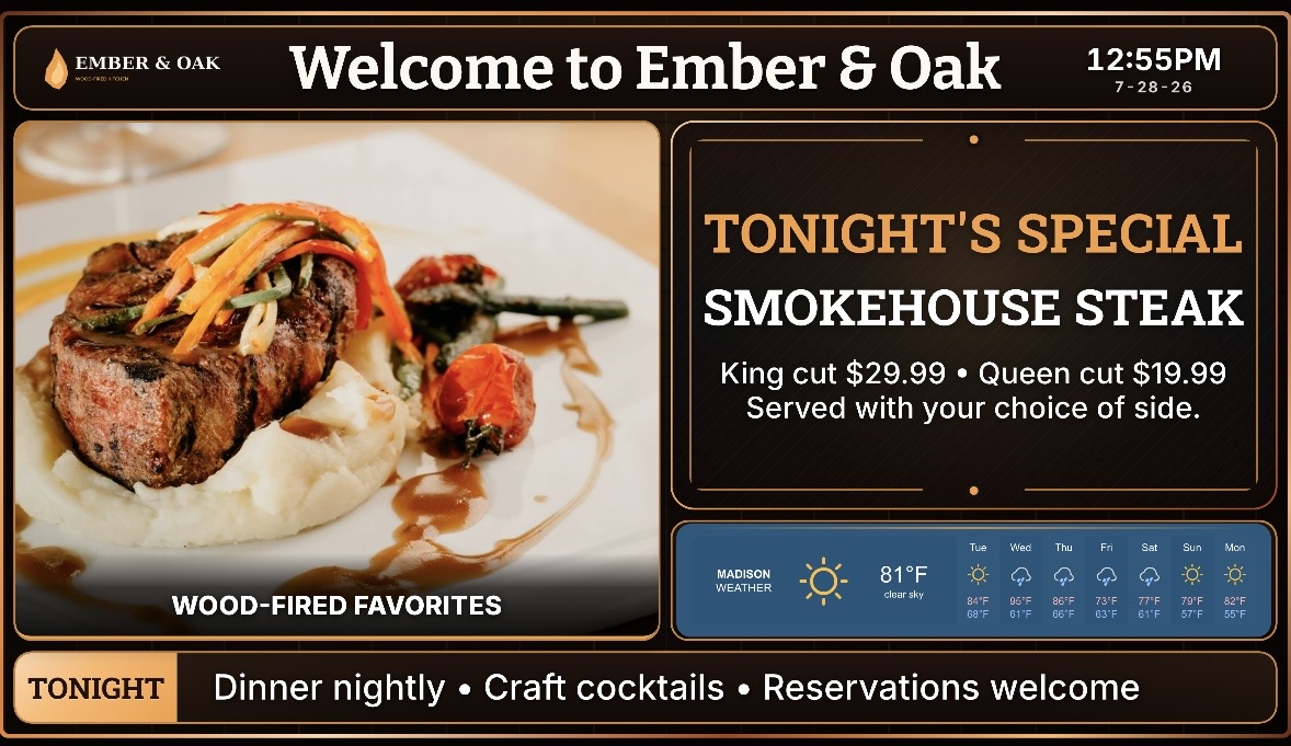 Ember & Oak Allisto showcase sign.